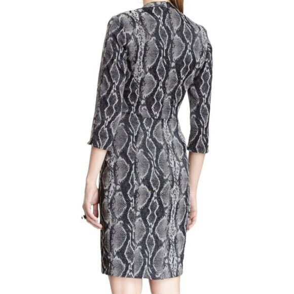 French Connection Black Snake Skin Print Sheath Dress, 3/4-Sleeve Women's Size 6 - Picture 11 of 11